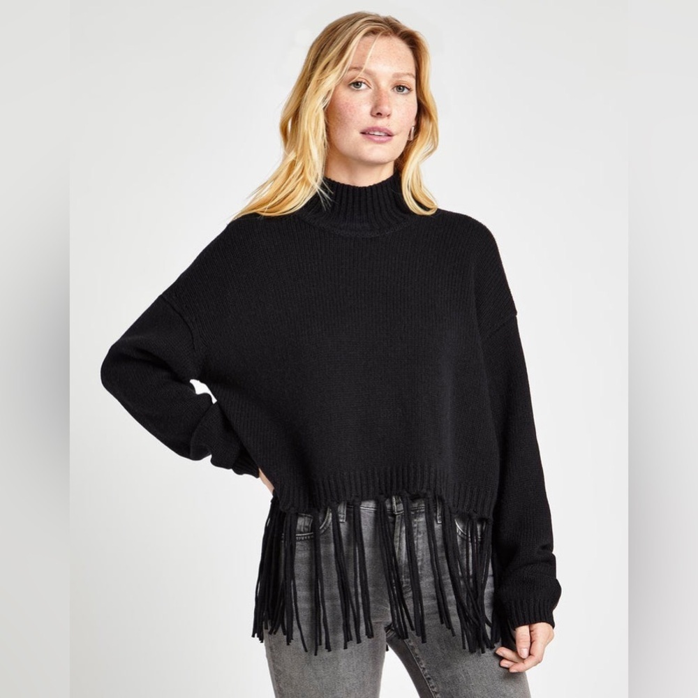 NWT SPLENDID - Riley Fringe Sweater - Black - Size Large